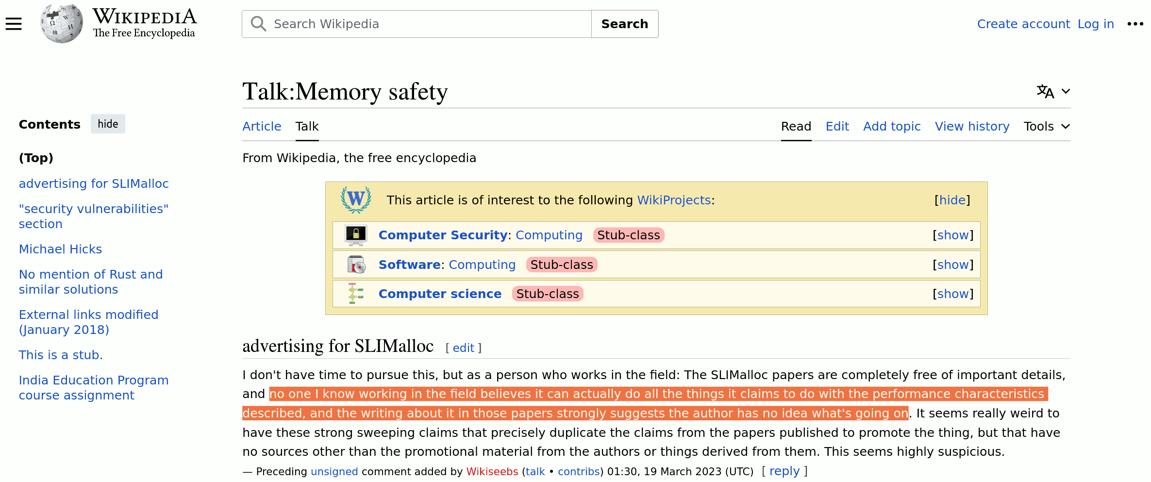 'C Memory-Safety' is impossible anonymously claims the Wikipedia censors